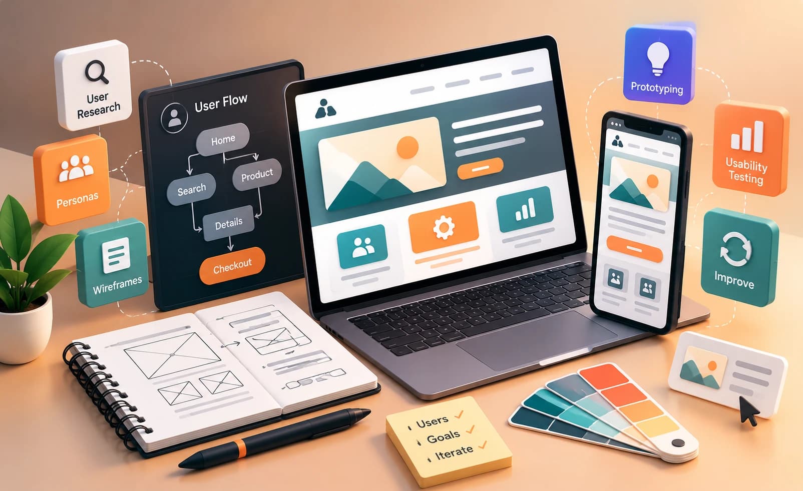 Schéma des étapes d'un parcours utilisateur en UX Design